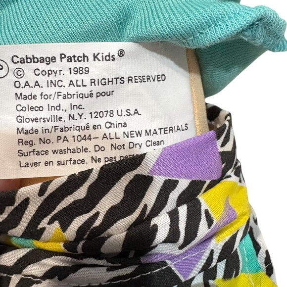 Vintage 1989 Cabbage Patch Kids Doll With Blonde Hair In Teal Top & Zebra Print - Picture 5 of 6